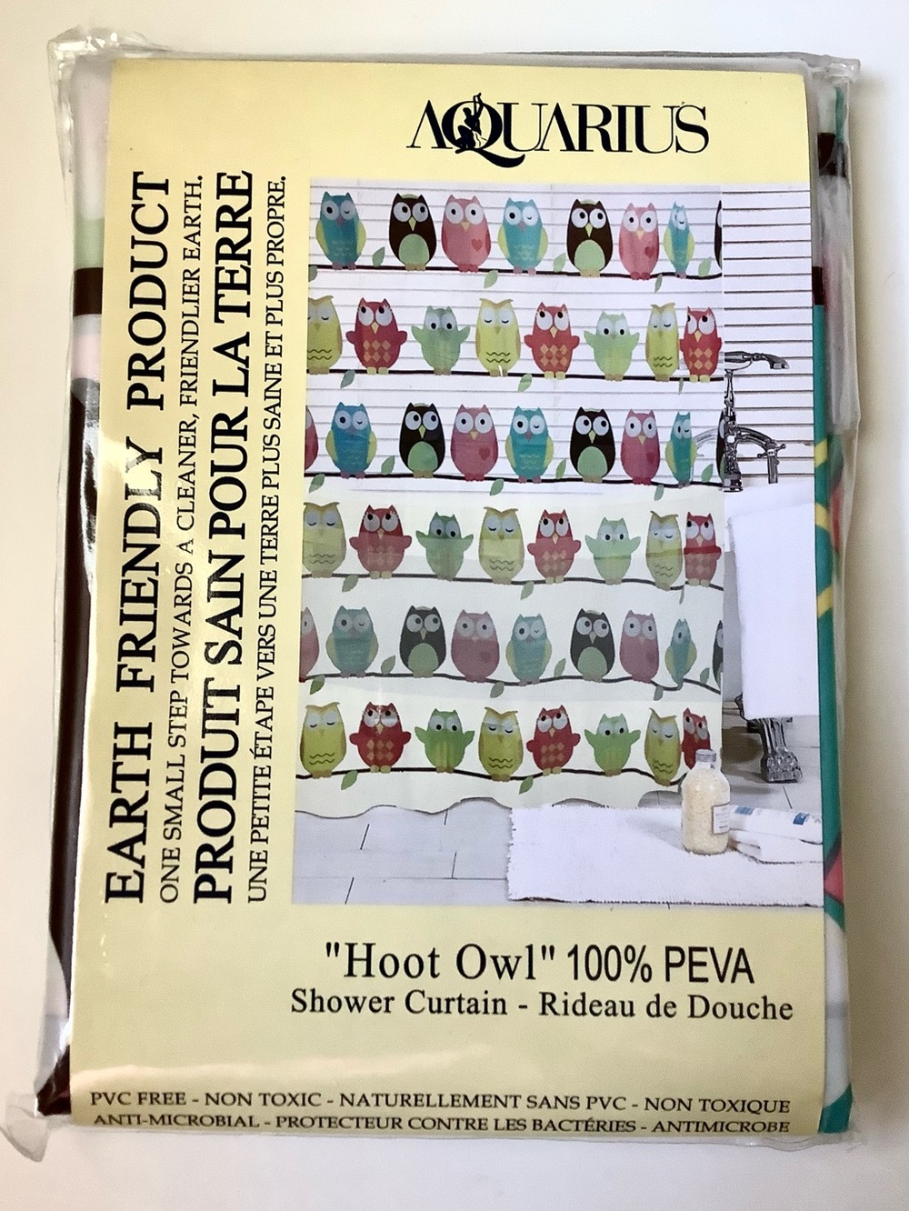 NEW Aquarius Hoot Owl 100% PEVA Shower Curtain โ Cute Multi Color Owls